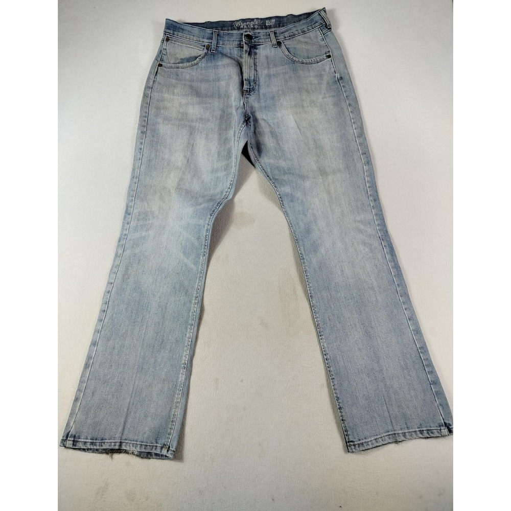 Wrangler Retro Slim Boot Jeans Mens 35x32 Light‎ Wash Blue Stretch Denim Cowboy
